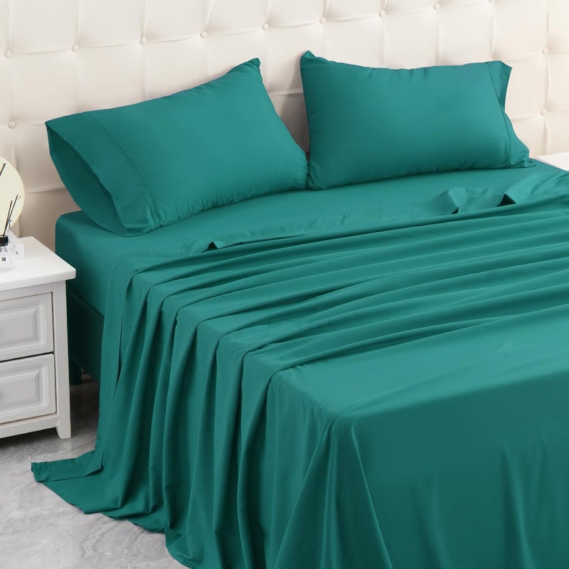MICORAL Queen Bed Sheets Set, Soft Breathable Bedding Sheet Set, Sheets Set with 16" Deep Pocket Design (4 Pieces, Queen, Turquoise) - Image 1