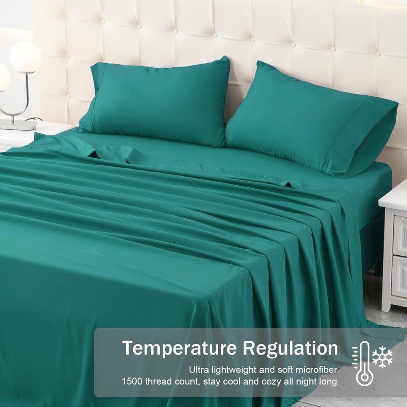 MICORAL Queen Bed Sheets Set, Soft Breathable Bedding Sheet Set, Sheets Set with 16" Deep Pocket Design (4 Pieces, Queen, Turquoise) - Image 2