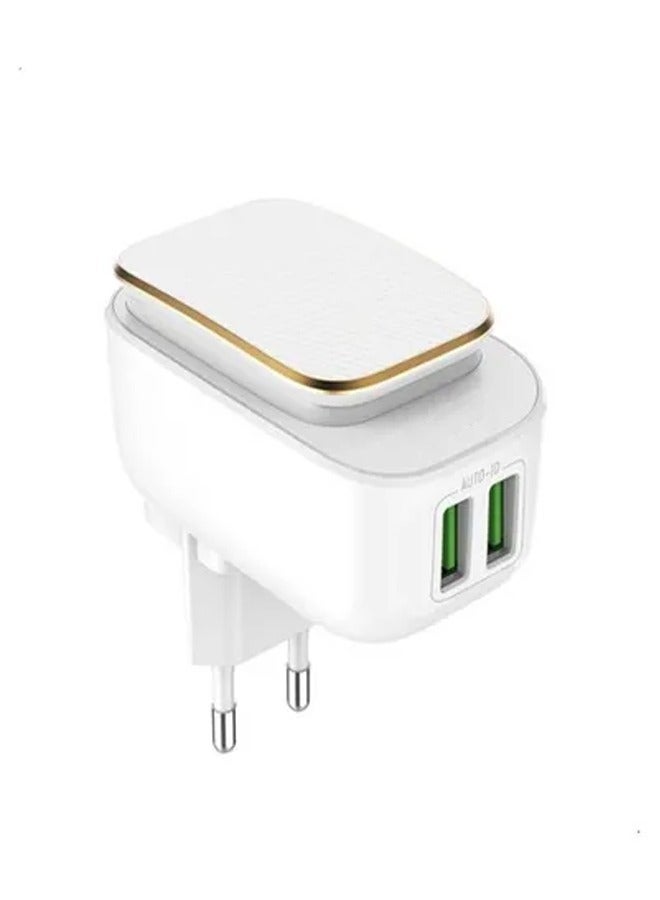 General USB Port Mobile Charger With LED Touch Lamp Function White/Gold  - Image 1
