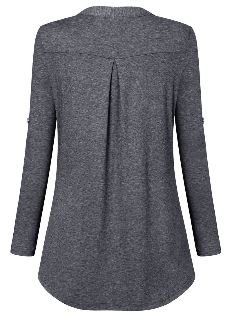Bulotus Women's 3/4 Sleeve Cotton Knit Fall Casual Tunic Top for Jeans, Grey, Medium - Image 4