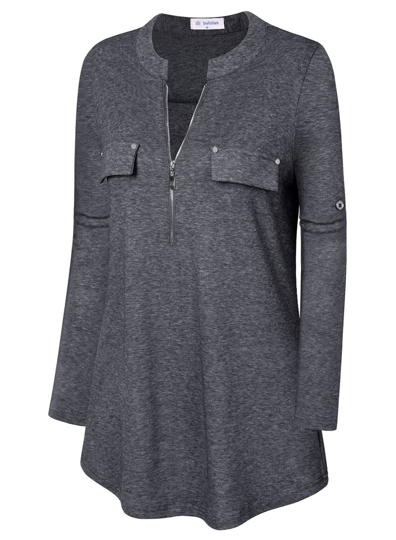 Bulotus Women's 3/4 Sleeve Cotton Knit Fall Casual Tunic Top for Jeans, Grey, Medium - Image 3