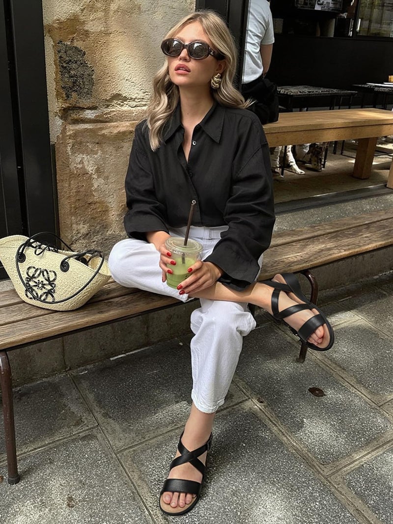 SHIBEVER Wedge Sandals for Women Dressy: Open Toe Buckle Ankle Strap Black Sandals - Comfortable Casual Walking Summer Low Wedges Size 8 - Image 3