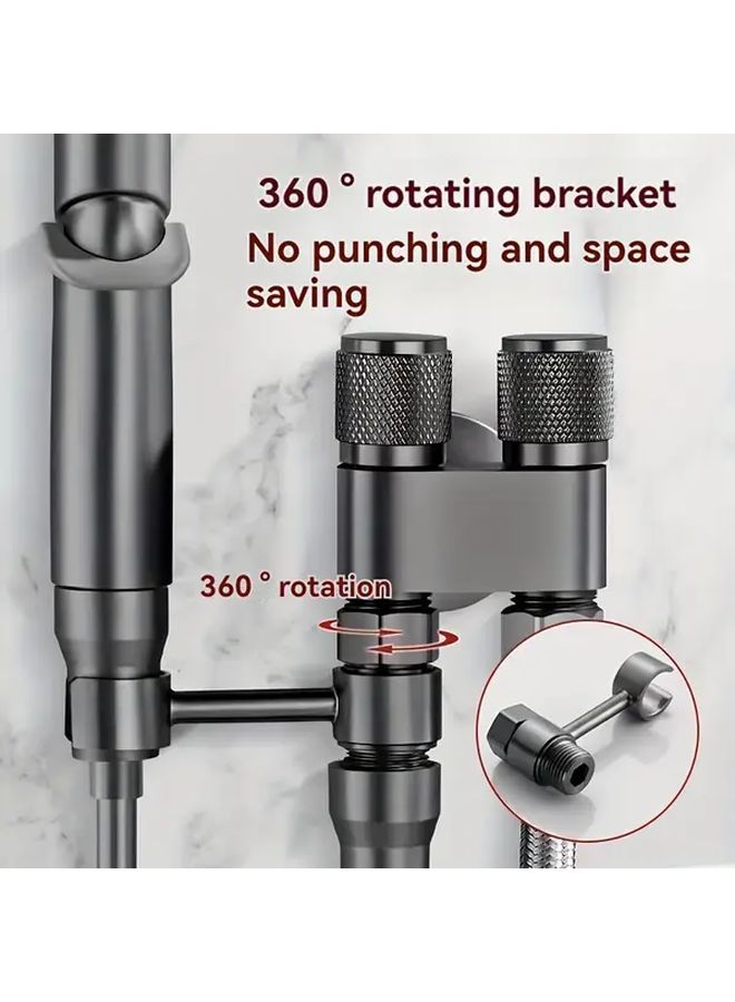 Silvery Toilet Spray Gun Cleaning Kit 2 In 1 Angle Valve System Handheld Bathroom Cleaner - Image 4