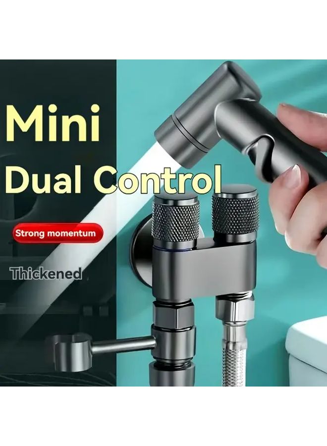 Silvery Toilet Spray Gun Cleaning Kit 2 In 1 Angle Valve System Handheld Bathroom Cleaner - Image 3