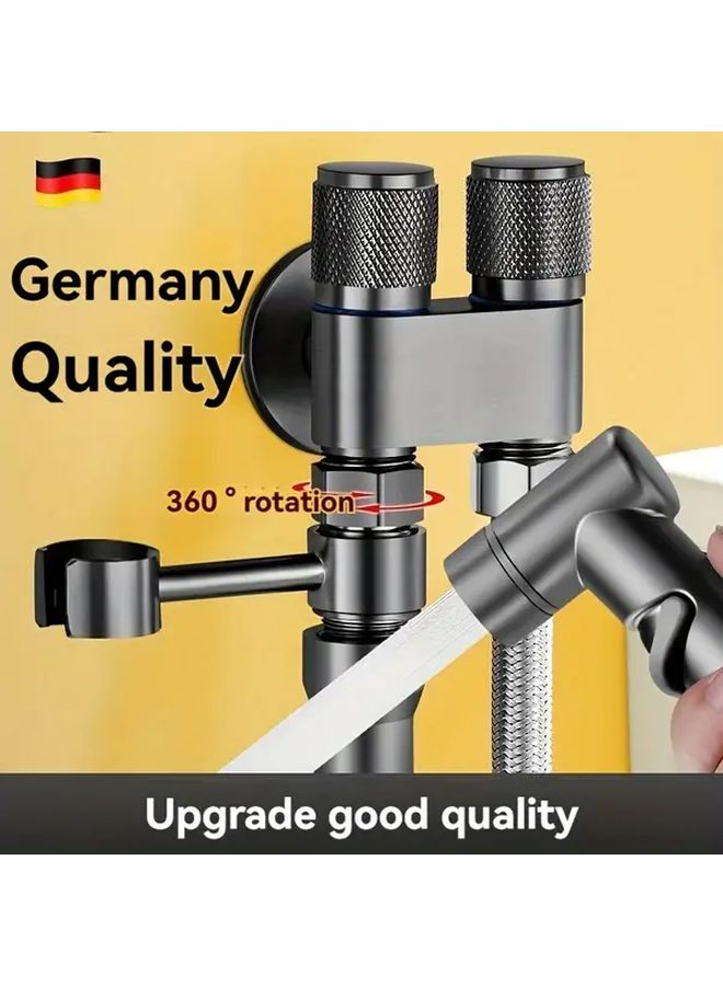Silvery Toilet Spray Gun Cleaning Kit 2 In 1 Angle Valve System Handheld Bathroom Cleaner - Image 2