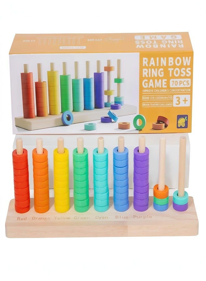 Trozihn Wooden Color Sorting Stacking Toys, Montessori Toys Rainbow Rings Game, Wooden Sorting & Stacking Toys for Toddlers, Color Recognition Sensory Toy Educational for Ages 3 and Up Boys Girls Gift - Image 1