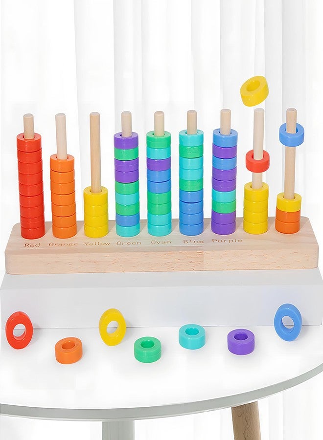 Trozihn Wooden Color Sorting Stacking Toys, Montessori Toys Rainbow Rings Game, Wooden Sorting & Stacking Toys for Toddlers, Color Recognition Sensory Toy Educational for Ages 3 and Up Boys Girls Gift - Image 2