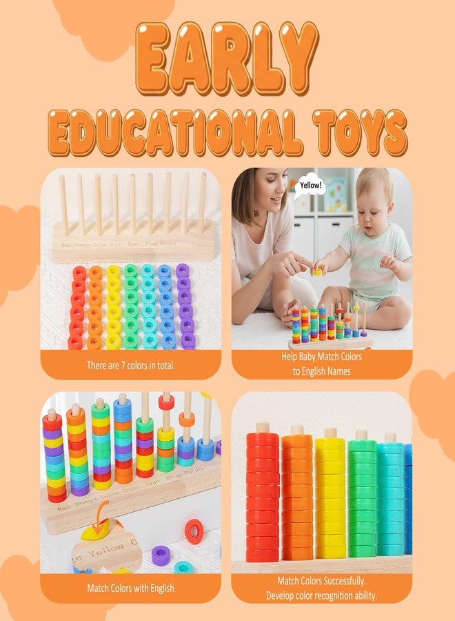 Trozihn Wooden Color Sorting Stacking Toys, Montessori Toys Rainbow Rings Game, Wooden Sorting & Stacking Toys for Toddlers, Color Recognition Sensory Toy Educational for Ages 3 and Up Boys Girls Gift - Image 3