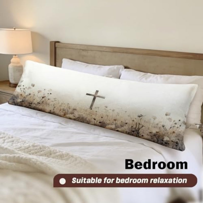 غطاء وسادة للجسم مقاس 20 × 54 من الزهور المسيحية، هدايا مسيحية للنساء، غطاء وسادة طويل مزخرف بزهرة برية دينية عتيقة مع سحاب لأريكة سرير غرفة الصلاة - Image 4