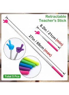 erorex 5Pcs Retractable Teacher Pointing Pole 5 Color Hand Pointing Pole Student Finger Pointing Pole Retractable School Supplies For Reading Classroom Blue+Purple+Yellow+Green+Pink  - Image 2
