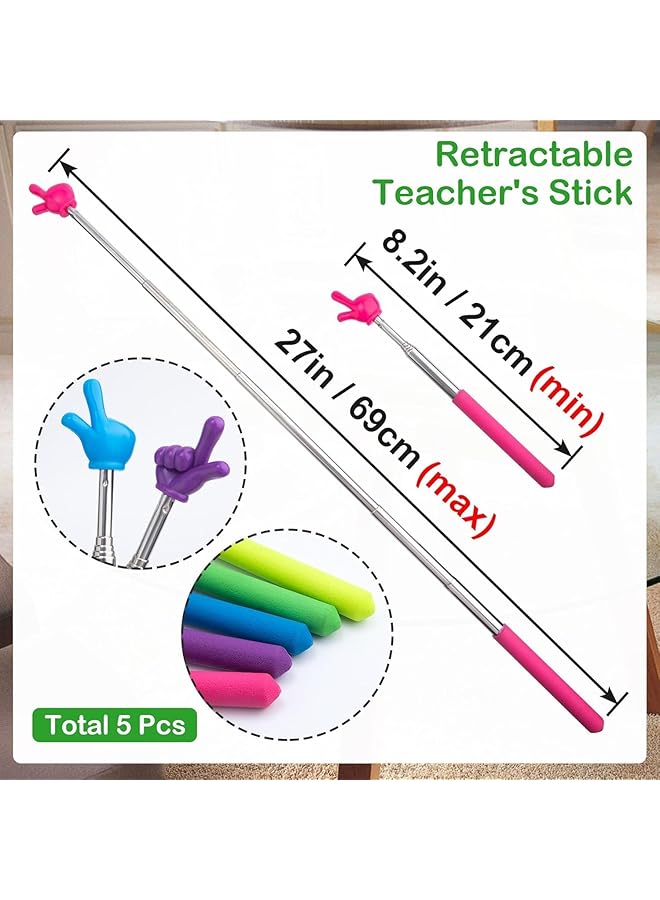 erorex 5Pcs Retractable Teacher Pointing Pole 5 Color Hand Pointing Pole Student Finger Pointing Pole Retractable School Supplies For Reading Classroom Blue+Purple+Yellow+Green+Pink - Image 2