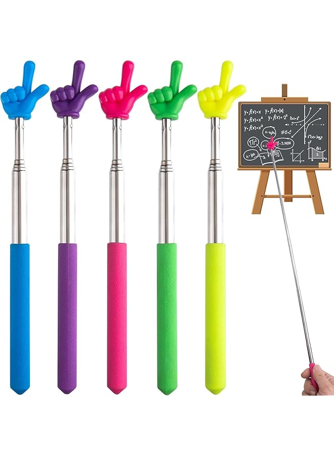 erorex 5Pcs Retractable Teacher Pointing Pole 5 Color Hand Pointing Pole Student Finger Pointing Pole Retractable School Supplies For Reading Classroom Blue+Purple+Yellow+Green+Pink - Image 1