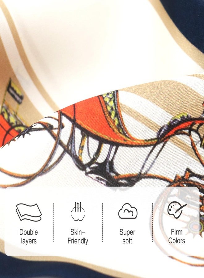 وشاح شعر فيميت للنساء، أنيق، مصنوع من الساتان الناعم الملمس، يُمكن استخدامه كوشاح للرقبة أو للحقيبة أو المحفظة، رقم الموديل B88#. لون كريمي/كحلي بنقشة حصان، مقاس 59 بوصة × 5.5 بوصة. - Image 3