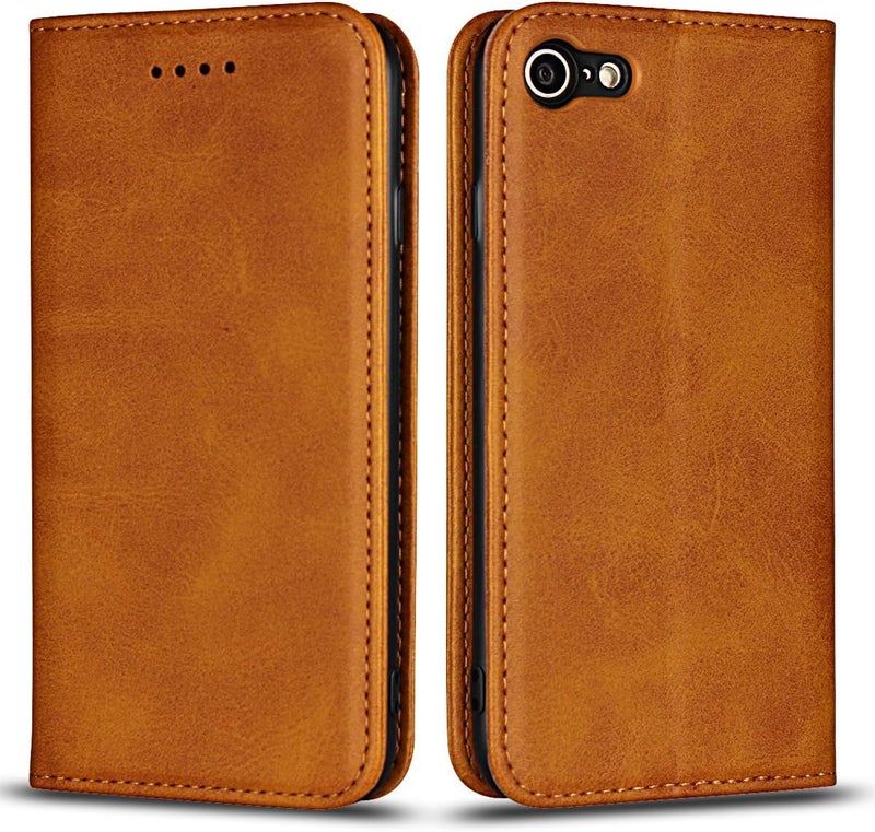 iCoverCase Wide range usage design for iPhone 7/8/SE 2020/SE 2022 Wallet Case with Card Holder, PU Leather Magnetic Kickstand Feature Shockproof Protective Flip Cover Case - Light Brown Spec compliant trusted quality - Image 1