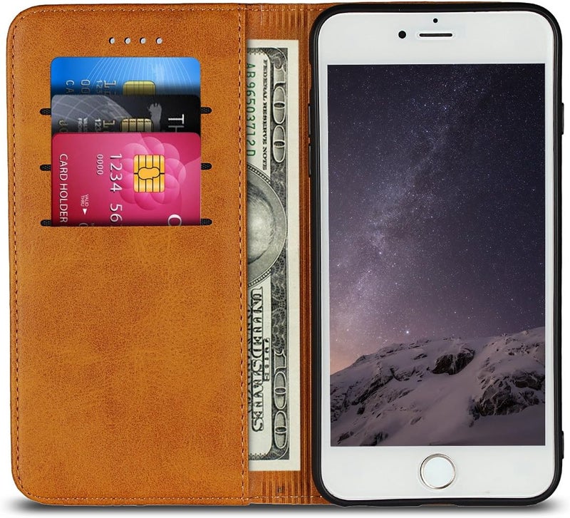 iCoverCase Wide range usage design for iPhone 7/8/SE 2020/SE 2022 Wallet Case with Card Holder, PU Leather Magnetic Kickstand Feature Shockproof Protective Flip Cover Case - Light Brown Spec compliant trusted quality - Image 2