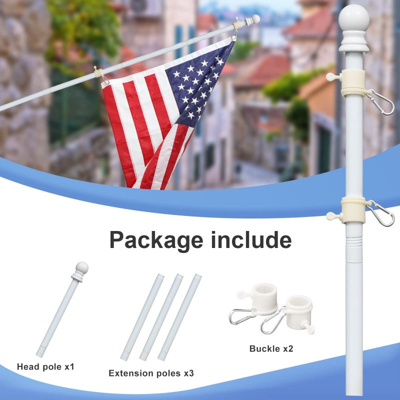 Barcetine White Flag Poles for Outside House - 5ft Tangle Free Flag Pole for House,Heavy Duty Metal Flagpole Hardware for 3x5 American Flags,Outdoor Flagpoles Mount for Porch,Car,Truck,Boat (without Bracket) - Image 5