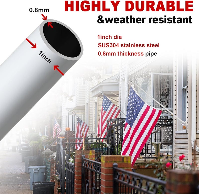 Barcetine White Flag Poles for Outside House - 5ft Tangle Free Flag Pole for House,Heavy Duty Metal Flagpole Hardware for 3x5 American Flags,Outdoor Flagpoles Mount for Porch,Car,Truck,Boat (without Bracket) - Image 2