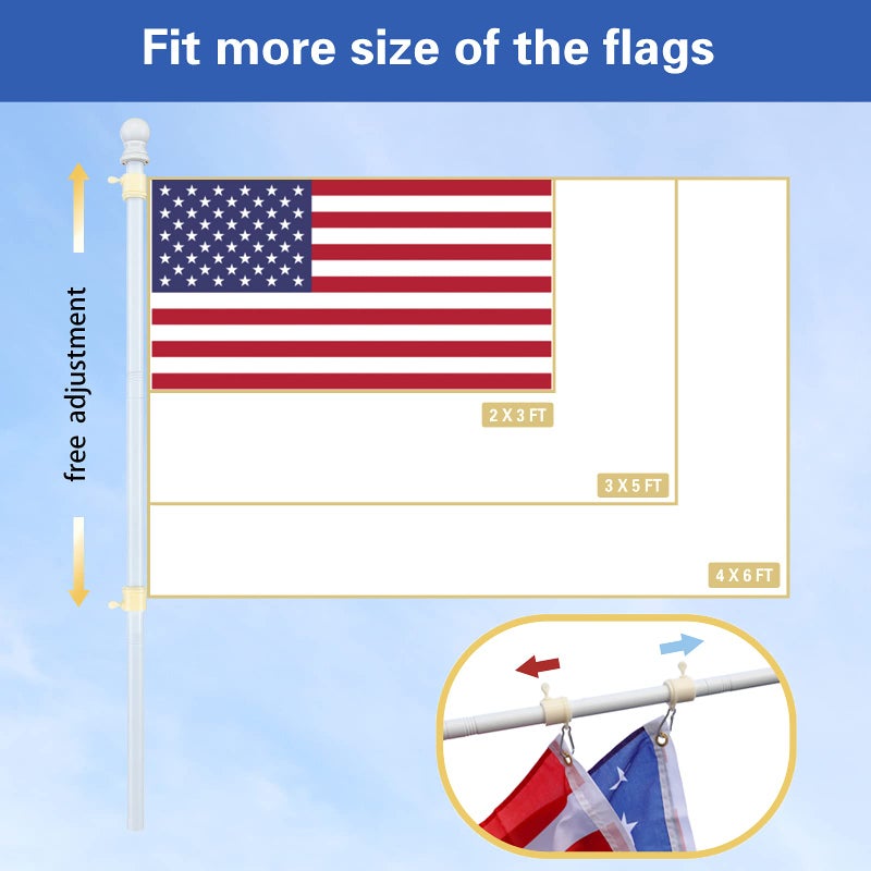 Barcetine White Flag Poles for Outside House - 5ft Tangle Free Flag Pole for House,Heavy Duty Metal Flagpole Hardware for 3x5 American Flags,Outdoor Flagpoles Mount for Porch,Car,Truck,Boat (without Bracket) - Image 4
