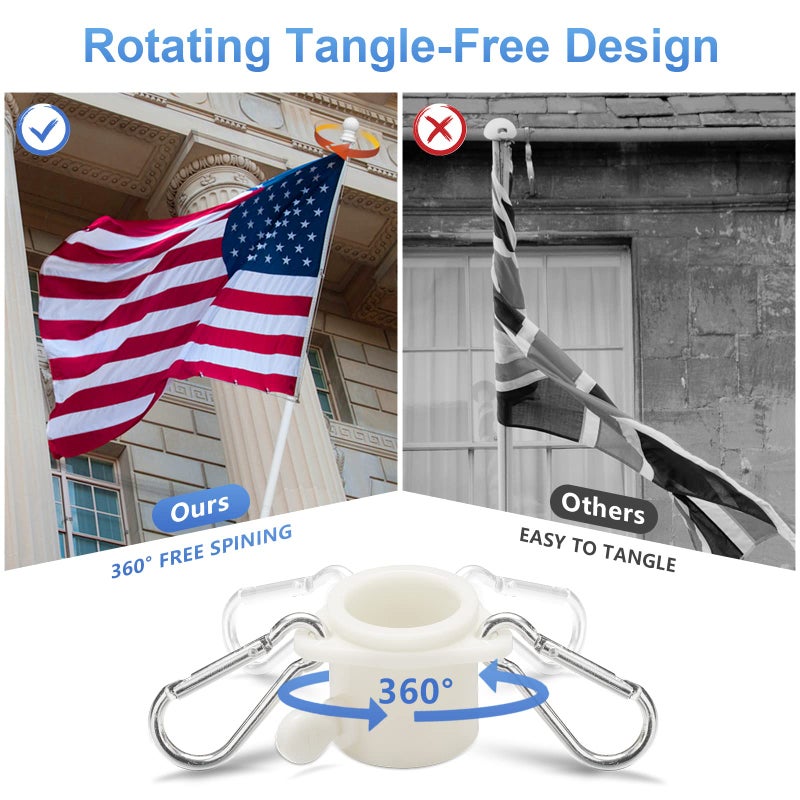 Barcetine White Flag Poles for Outside House - 5ft Tangle Free Flag Pole for House,Heavy Duty Metal Flagpole Hardware for 3x5 American Flags,Outdoor Flagpoles Mount for Porch,Car,Truck,Boat (without Bracket) - Image 3