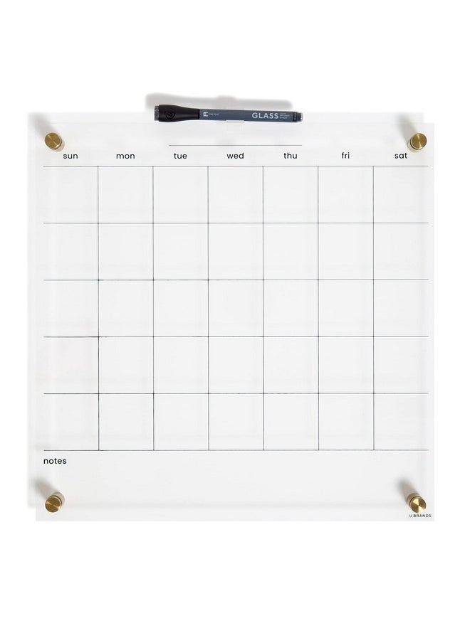 U Brands Acrylic Monthly Dry Erase Calendar, Clear With Gold Finish Hardware, 16” X 16”  - Image 1