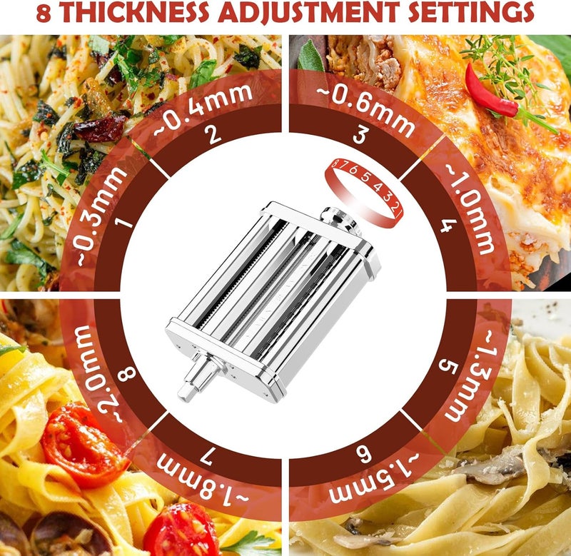 FOCOllK ملحق عمل الباستا 3 في 1 لخلاط KitchenAid القائم – مصنوع من الفولاذ المقاوم للصدأ، مزود بأدوات لتقطيع الباستا والسباغيتي والفيتوتشيني | إكسسوارات باستا مهنية لتحضير المعكرونة المنزلية والمطبخ الإيطالي - Image 3
