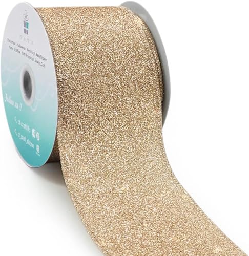 CT CRAFT LLC Glitter Wired Ribbon 2.5" x 10 Yards Gold (Champagne Gold) for Christmas Home Decor Bow Gift Wrapping DIY Crafts Wreath - Image 1