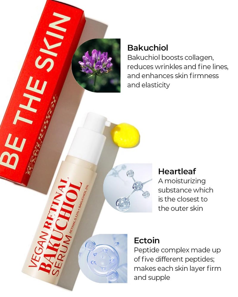 BE THE SKIN Vegan Retinal Bakuchiol Serum Anti Aging Face Serum for Lines Wrinkles Pores Gentle Skincare for Day Night Hypoallergenic Korean Skincare 068 oz - Image 4