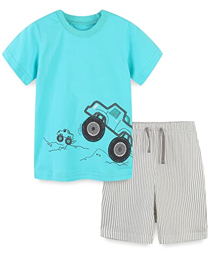 Bumeex Toddler Boy's Summer Clothes Outfits,T-shirt and Short Clothing Set Green Truck 5t - Image 1