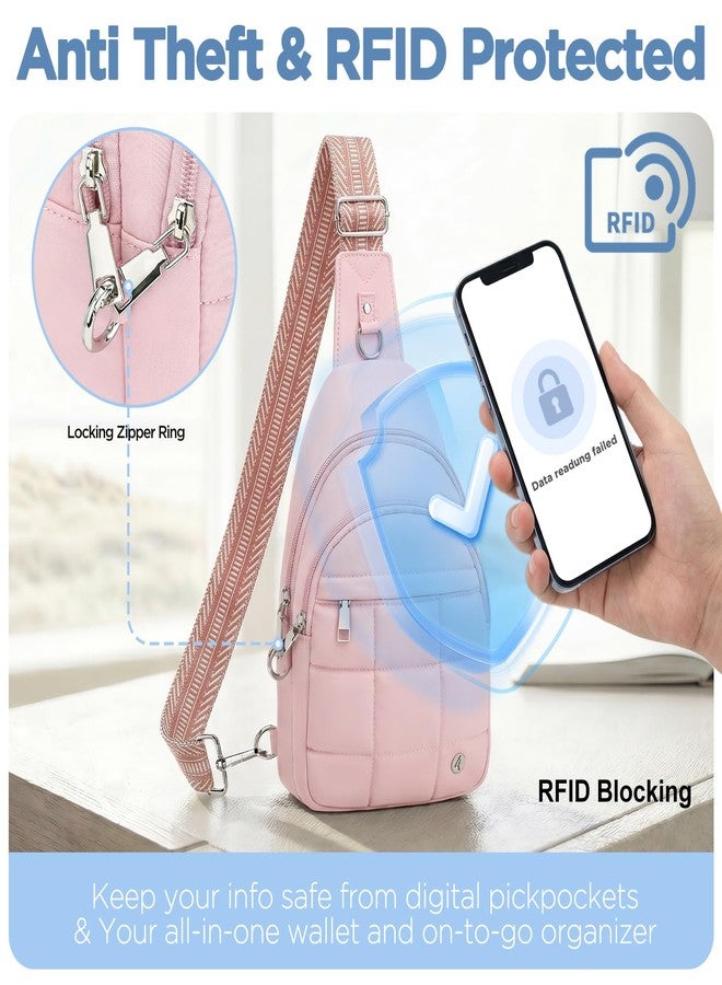حقيبة كتف مضادة للسرقة من فيوس للرجال والنساء، حقيبة كروس خفيفة الوزن مزودة بتقنية RFID للسفر والتنقل والمشي في المدينة، حقيبة أساسية يومية بدون استخدام اليدين، لون وردي - Image 4