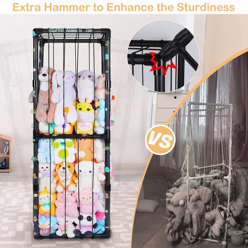 FIOBEE Stuffed Animals Storage Zoo Thicken PVC Tube Toy Storage Organizer with Elastic Band Large Stuffed Animals Holder for Nursery Playroom Bedroom Room Furniture Plush Storage, Black - Image 2