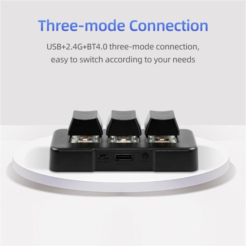 لوحة مفاتيح مخصصة ثلاثة مفاتيح MK321-Pro مع مفتاح ميكانيكي أزرق، اتصالات USB+2.4G+Bluetooth، للعمل والالعاب والمتعددة الوسائط، لون أسود - Image 3