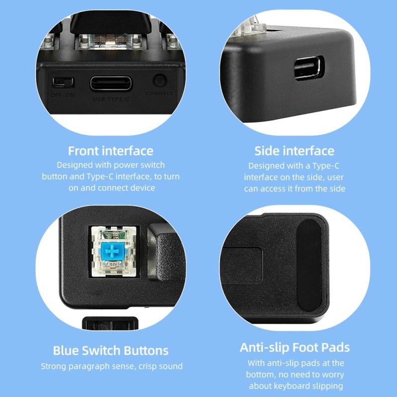 لوحة مفاتيح مخصصة ثلاثة مفاتيح MK321-Pro مع مفتاح ميكانيكي أزرق، اتصالات USB+2.4G+Bluetooth، للعمل والالعاب والمتعددة الوسائط، لون أسود - Image 2