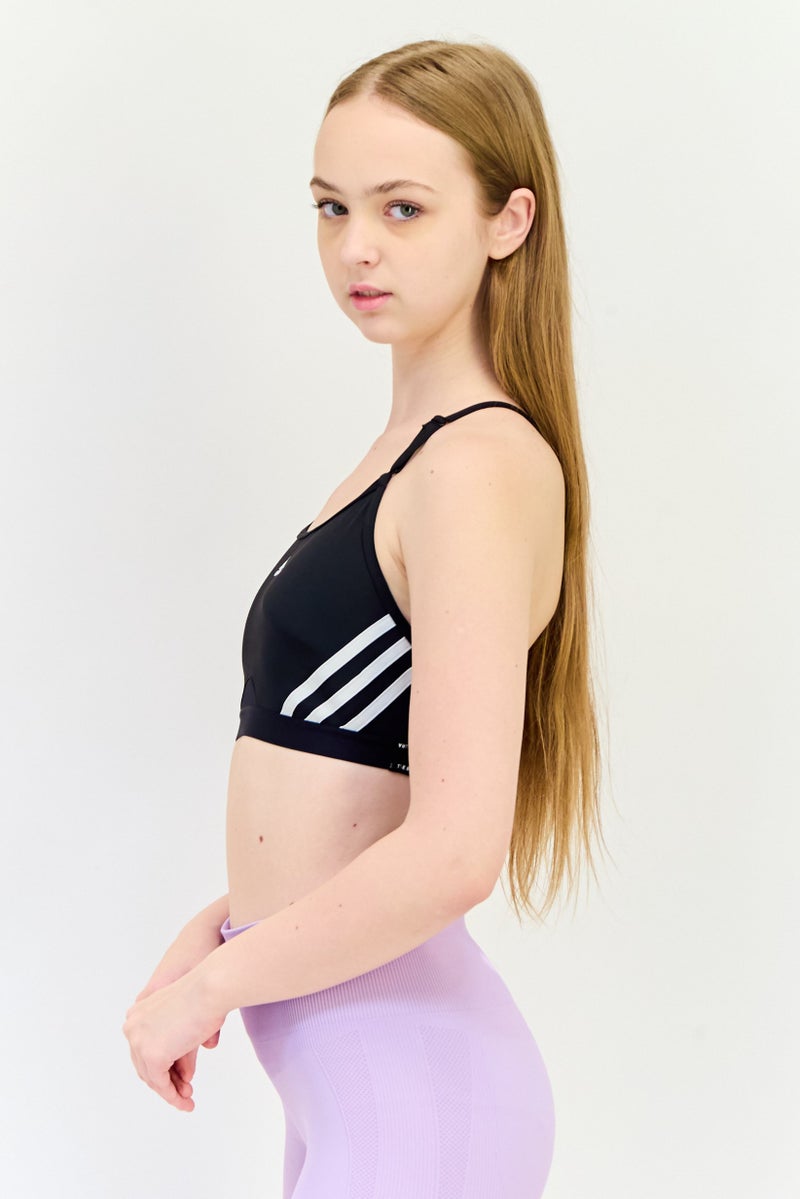 Adidas سوتيان رياضي للنساء مع شعار العلامة التجارية، دعم خفيف مبطن، أسود - Image 3