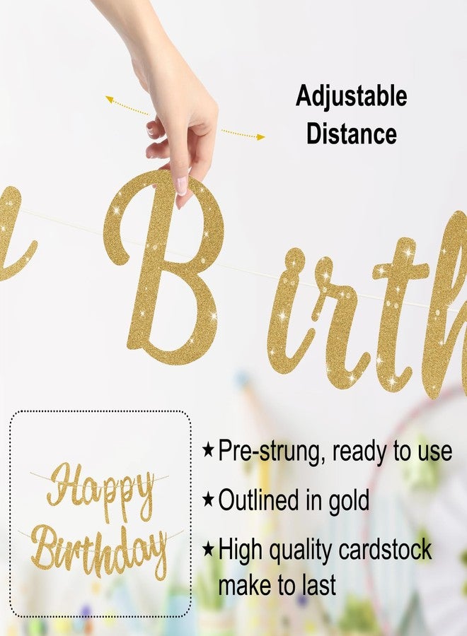 Danadia Pre-Strung Happy Birthday Banner, Gold Birthday Decorations with Butterflies and Circle Dot Garland, NO DIY Butterfly Party Decorations for Women Girls - Image 3