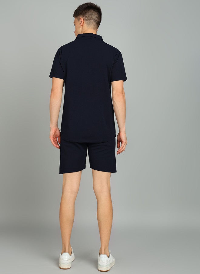 PREEN Navy Blue Shirt Collar Neck T-Shirt With Shorts Co-Ords - Image 4