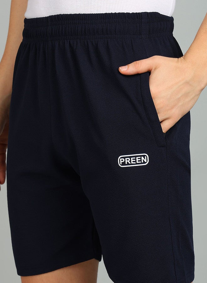 PREEN Navy Blue Shirt Collar Neck T-Shirt With Shorts Co-Ords - Image 3