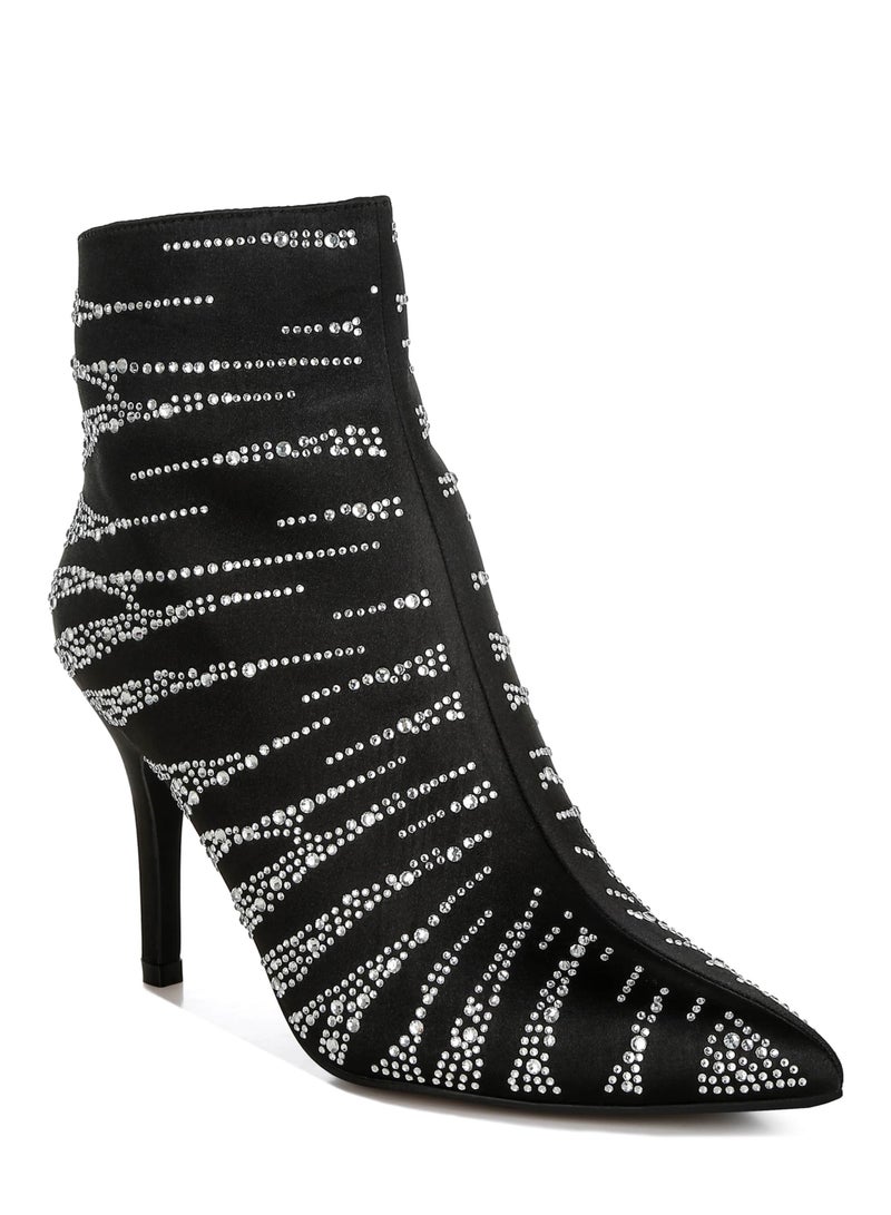 لندن راج أحذية حفلات نسائية من لندن راغ، مصنوعة من الساتان المرصع بأحجار الراين، باللون الأسود - Image 2