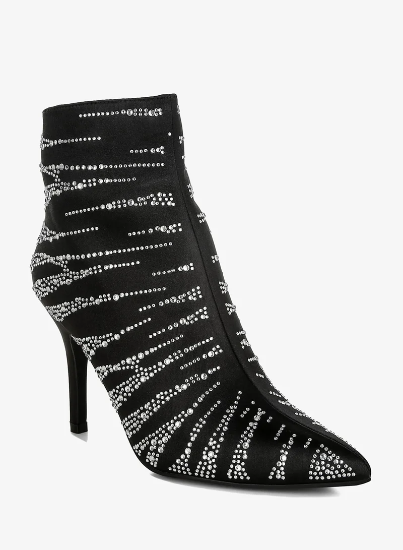 London Rag London Rag Women's Satin Rhinestone Ankle Party Boots in Black