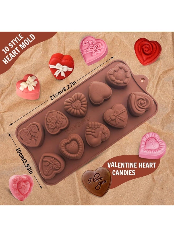 2PCS Heart Chocolate Molds, 10-Design Love Rose Silicone Molds, Non-Stick Baking Molds for DIY Valentine's Day Chocolate, Candy, Ice Cubes - Image 2