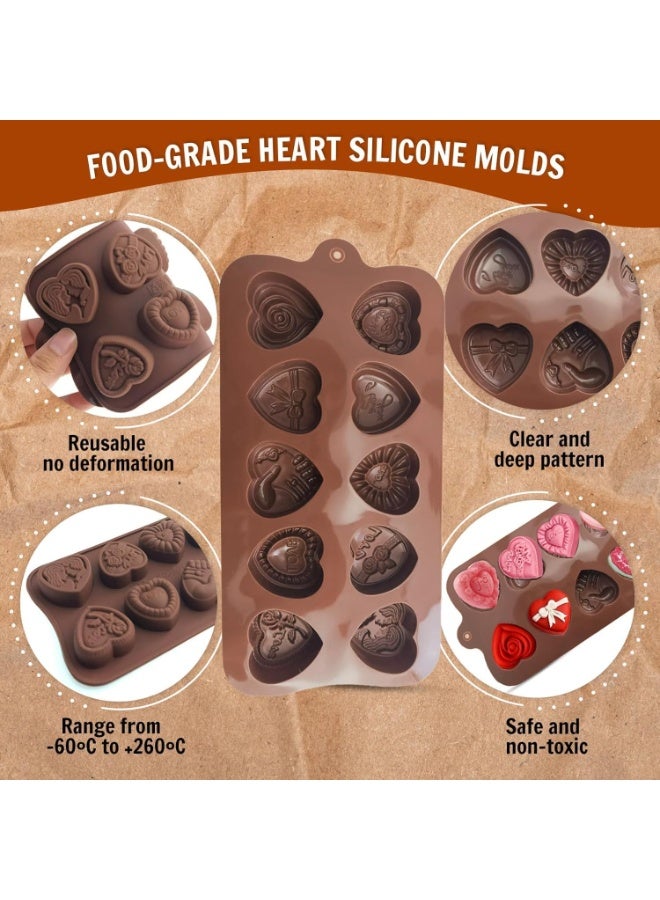 2PCS Heart Chocolate Molds, 10-Design Love Rose Silicone Molds, Non-Stick Baking Molds for DIY Valentine's Day Chocolate, Candy, Ice Cubes - Image 4