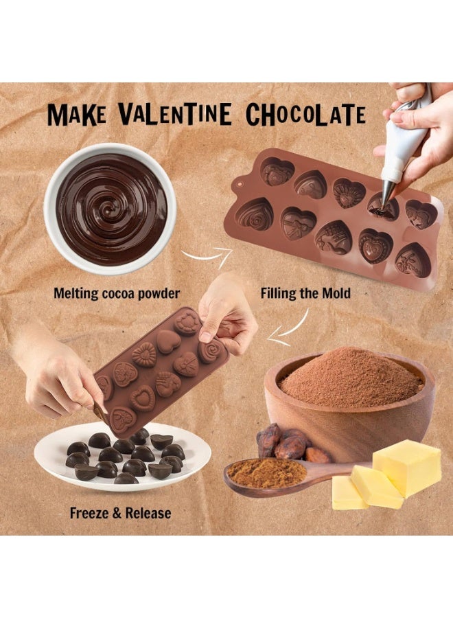 2PCS Heart Chocolate Molds, 10-Design Love Rose Silicone Molds, Non-Stick Baking Molds for DIY Valentine's Day Chocolate, Candy, Ice Cubes - Image 5