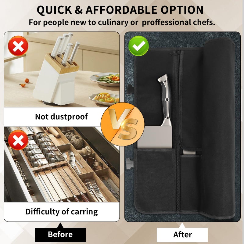 lelezone Upgraded Chef Knife Roll Bag, Waterproof Waxed Canvas Knife Case Holds Size Up to 18'', Portable Knife Holder with 11 Slots for Knives with Adjustable Strap, Gift for Beginner or Pro - Image 5