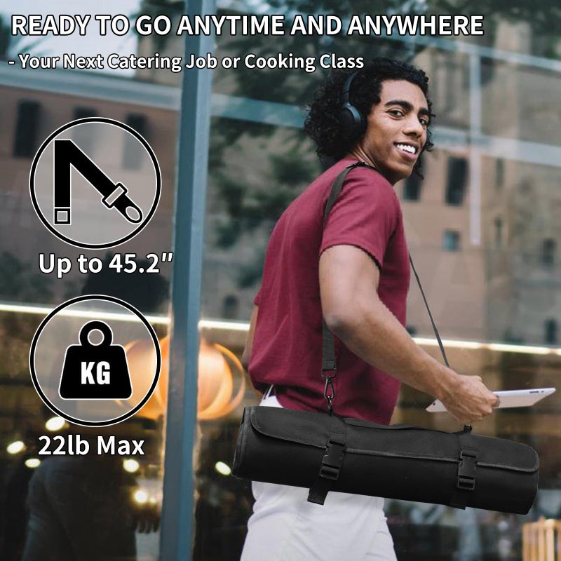 lelezone Upgraded Chef Knife Roll Bag, Waterproof Waxed Canvas Knife Case Holds Size Up to 18'', Portable Knife Holder with 11 Slots for Knives with Adjustable Strap, Gift for Beginner or Pro - Image 4