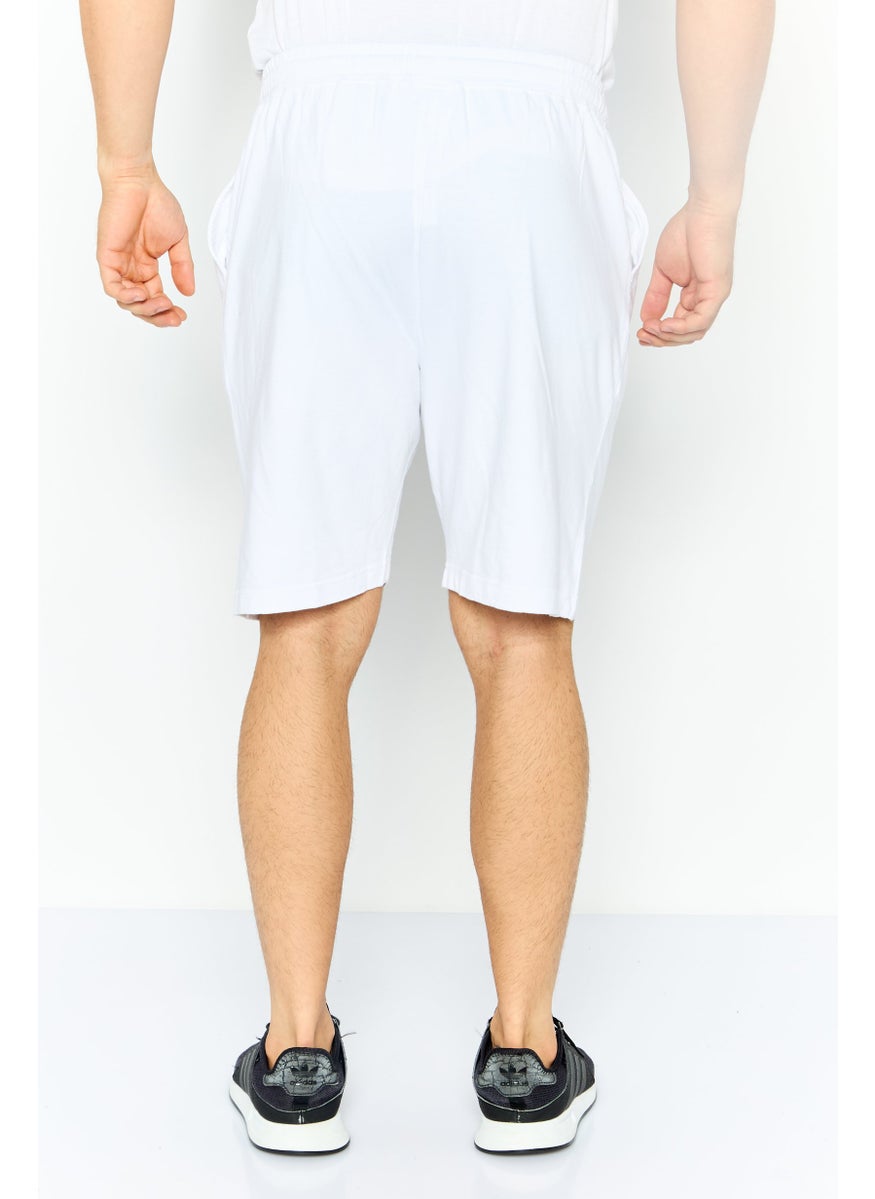 Men Drawstring Embroidered Logo Basic Short, White