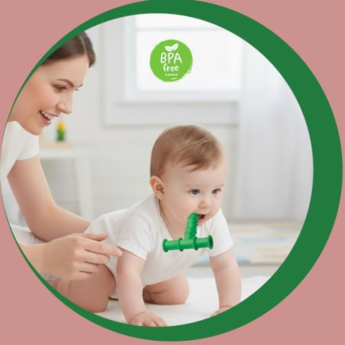Safe-O-Kid® Non-Toxic Speech Therapy Tool – BPA-Free Pure Silicone Chewy Tube for Toddlers | Develops Biting Skills Safely | T-Shape (Green, Pack of 1) - Image 5