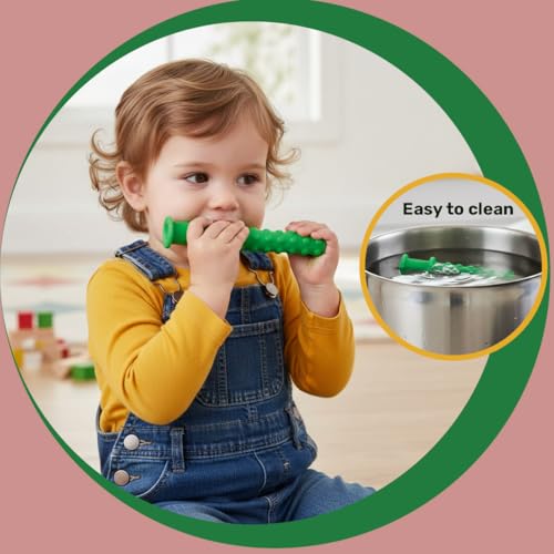 Safe-O-Kid® Non-Toxic Speech Therapy Tool – BPA-Free Pure Silicone Chewy Tube for Toddlers | Develops Biting Skills Safely | T-Shape (Green, Pack of 1) - Image 3