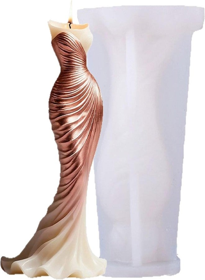 Skytail Dress Gown Silicone Mould for 3D Candle Making Wedding Cake Decor Bride Wedding Gown Theme Decoration Cupcake Topper Cookie Clay Epoxy Resin Casting Molds - Image 1
