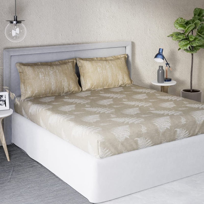 DDECOR Live beautiful DDECOR Ferns 100 Cotton Double Bedsheet with 2 Pillow Covers Brown 