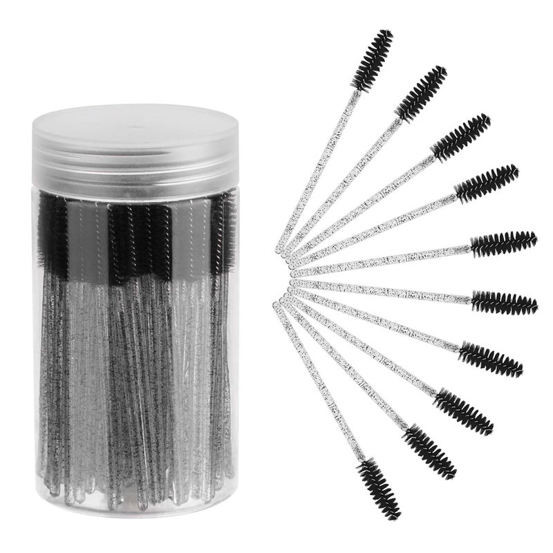 CHEFBEE 100PCS Disposable Eyelash Brush, Mascara Wands Makeup Brushes Applicators Kits for Eyelash Extensions and Eyebrow with Container (Black) - Image 1