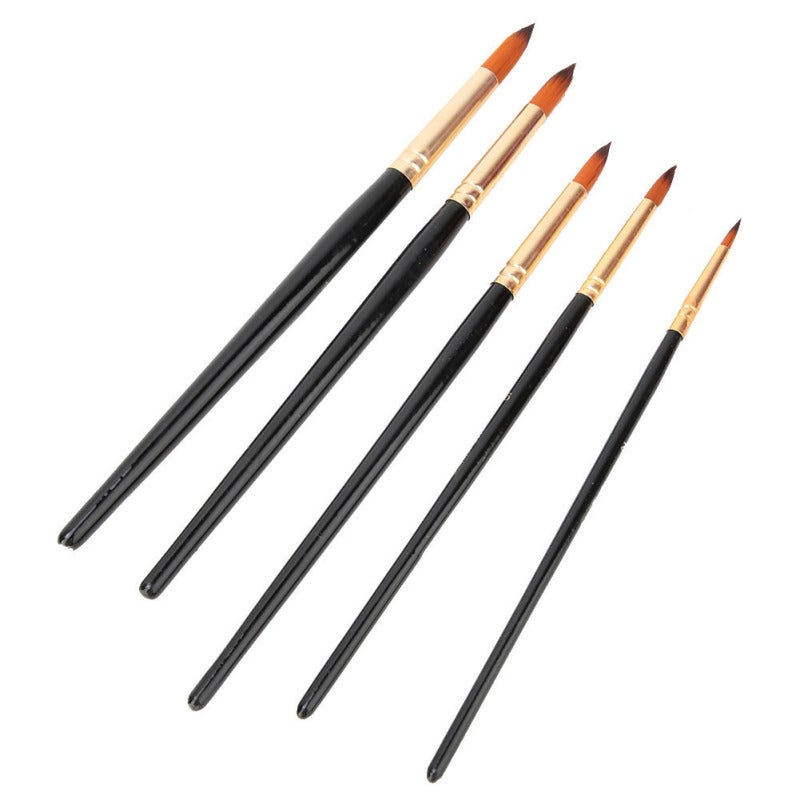 Xinbowen 5Pcs Nylon Hair Black Handle Watercolor Paint Brush Set for Drawing Art Supply(round) - Image 2